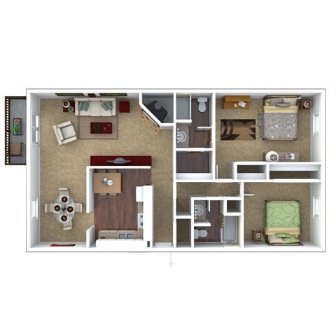 Floor plan for 2 beds, 2 baths, 1150 sqft