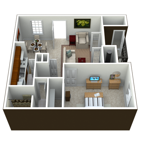 Floor plan for 1 bed, 1 bath, 663 sqft