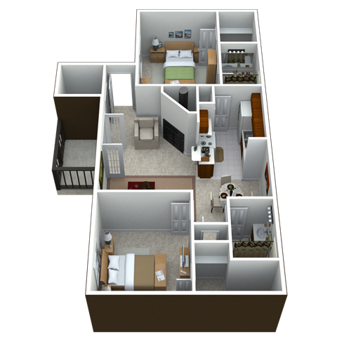 Floor plan for 2 beds, 2 baths, 920 sqft