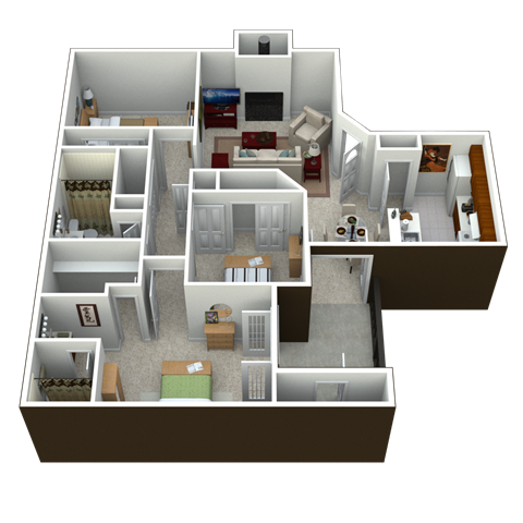 Floor plan for 3 beds, 2 baths, 1188 sqft