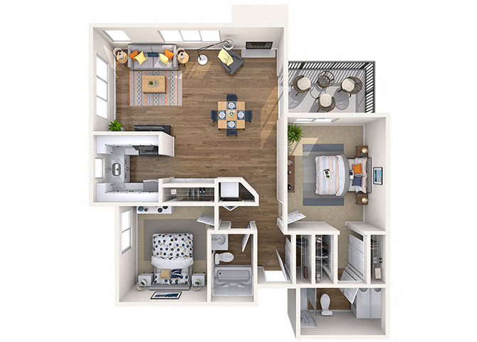 Floor plan for 2 beds, 2 baths, 980 sqft