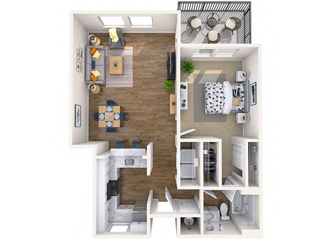 Floor plan for 1 bed, 1 bath, 655 sqft