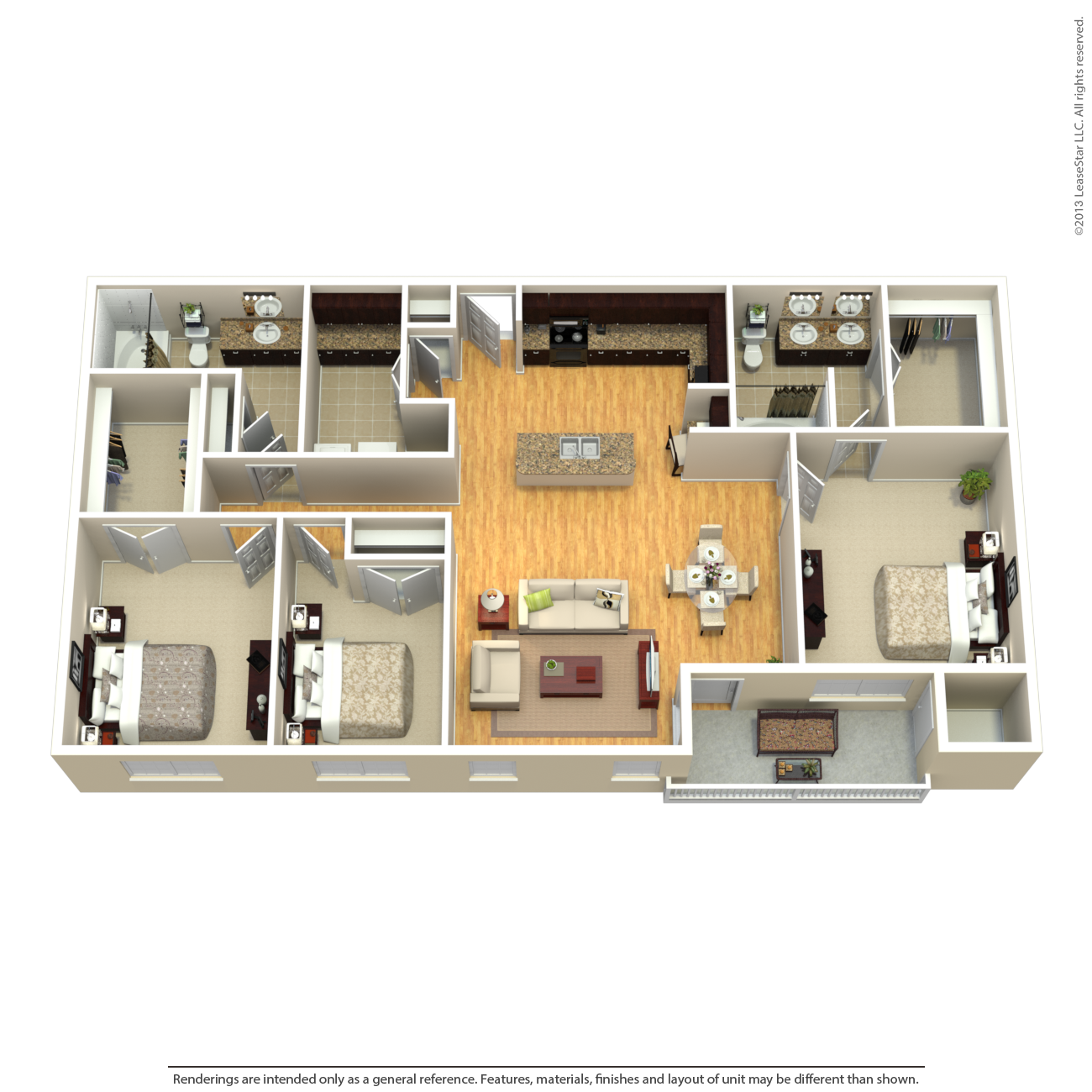 Floor plan for 3 beds, 2 baths, 1565 sqft
