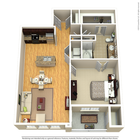 Floor plan for 1 bed, 1 bath, 901 sqft