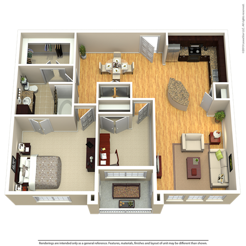 Floor plan for 2 beds, 1 bath, 1034 sqft