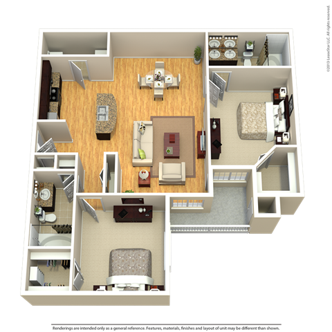 Floor plan for 2 beds, 2 baths, 1149 sqft