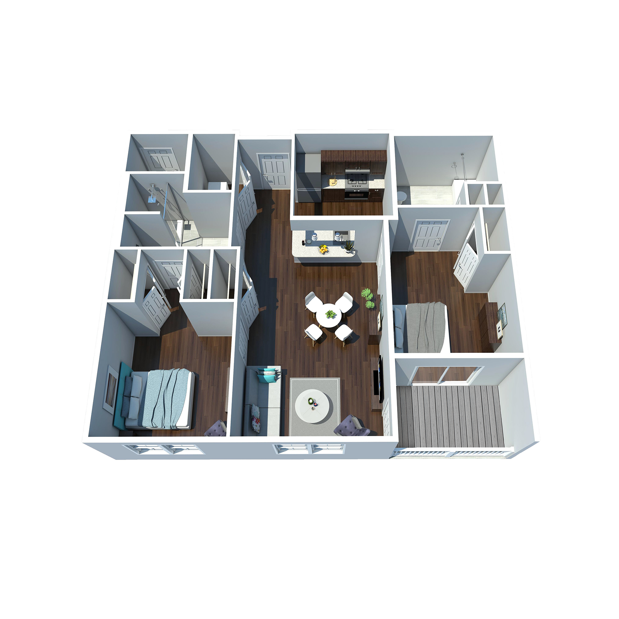 Floor plan for 2 beds, 2 baths, 954 sqft