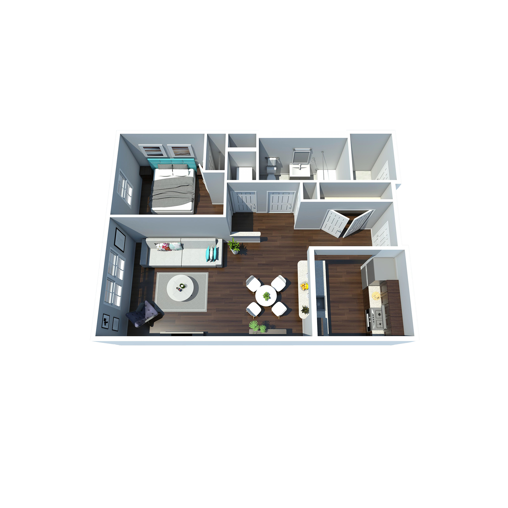 Floor plan for 1 bed, 1 bath, 725 sqft