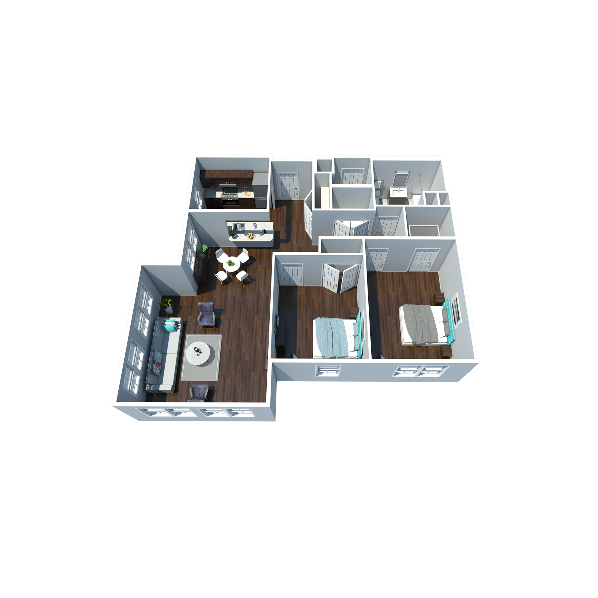 Floor plan for 2 beds, 1 bath, 1153 sqft