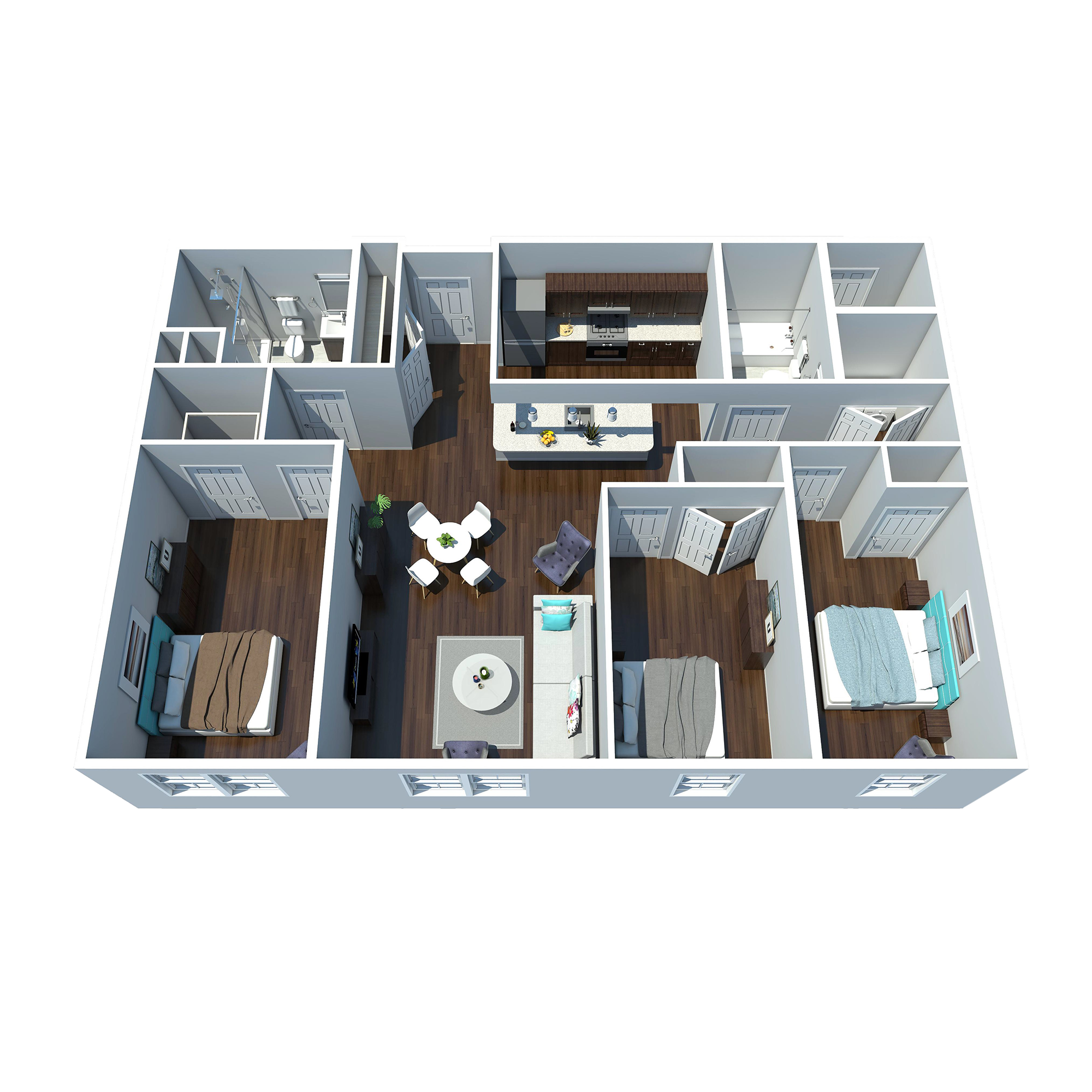 Floor plan for 3 beds, 2 baths, 1212 sqft
