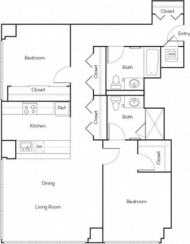 Floor plan for 2 beds, 2 baths, 1090 sqft