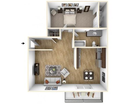 Floor plan for 1 bed, 1 bath, 900 sqft