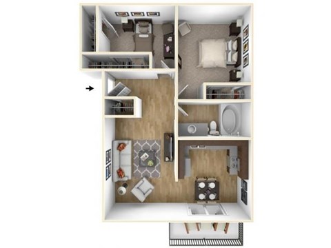 Floor plan for 2 beds, 1 bath, 1100 sqft