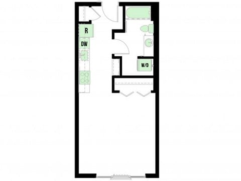 Floor plan for studio, 1 bath, 505 sqft