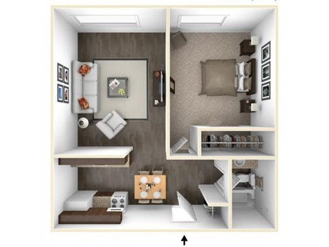 Floor plan for 1 bed, 1 bath, 528 sqft