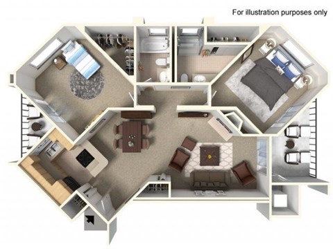 Floor plan for 2 beds, 2 baths, 1060 sqft
