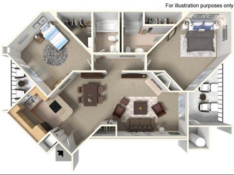 Floor plan for 2 beds, 2 baths, 1085 sqft