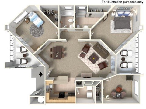 Floor plan for 2 beds, 2 baths, 1242 sqft