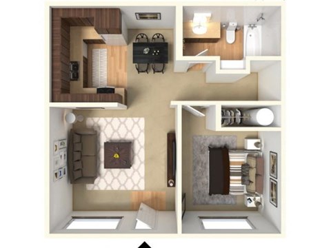Floor plan for 1 bed, 1 bath, 540 sqft