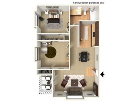 Floor plan for 2 beds, 1 bath, 760 sqft