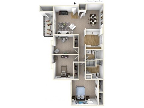 Floor plan for 3 beds, 2 baths, 1126 sqft