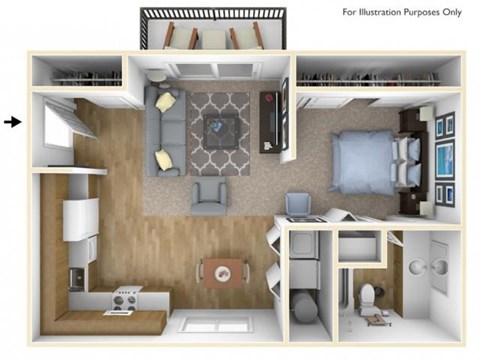 Floor plan for studio, 1 bath, 560 sqft