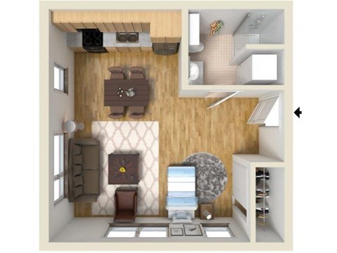 Floor plan for studio, 1 bath, 445 sqft