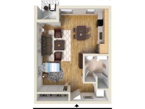 Floor plan for studio, 1 bath, 531 sqft