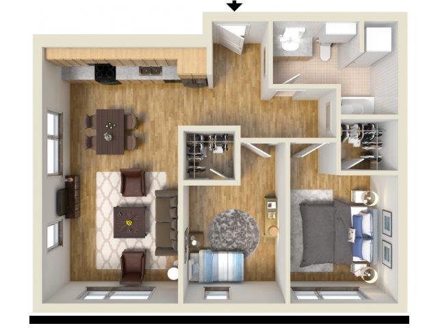 Floor plan for 2 beds, 1 bath, 815 sqft