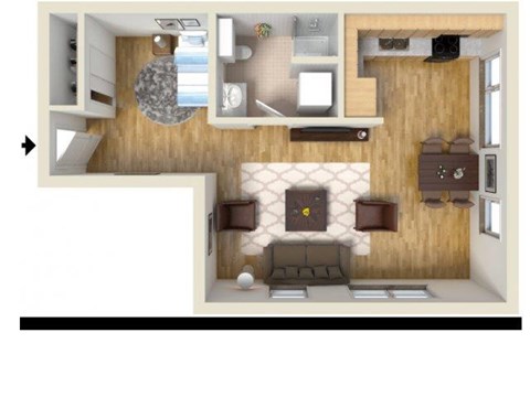 Floor plan for 1 bed, 1 bath, 556 sqft