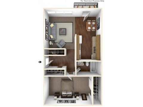 Floor plan for 1 bed, 1 bath, 900 sqft