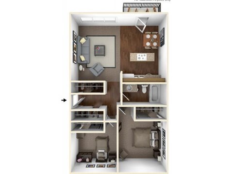 Floor plan for 2 beds, 1 bath, 1100 sqft