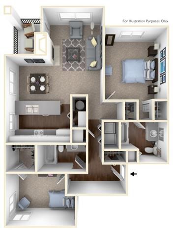 Floor plan for 2 beds, 2 baths, 1104 sqft