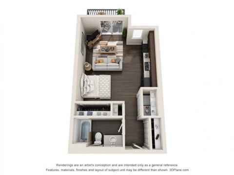 Floor plan for studio, 1 bath, 522 sqft