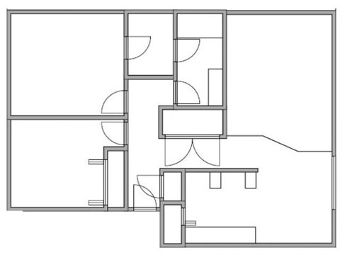 Floor plan for 2 beds, 1 bath, 955 sqft