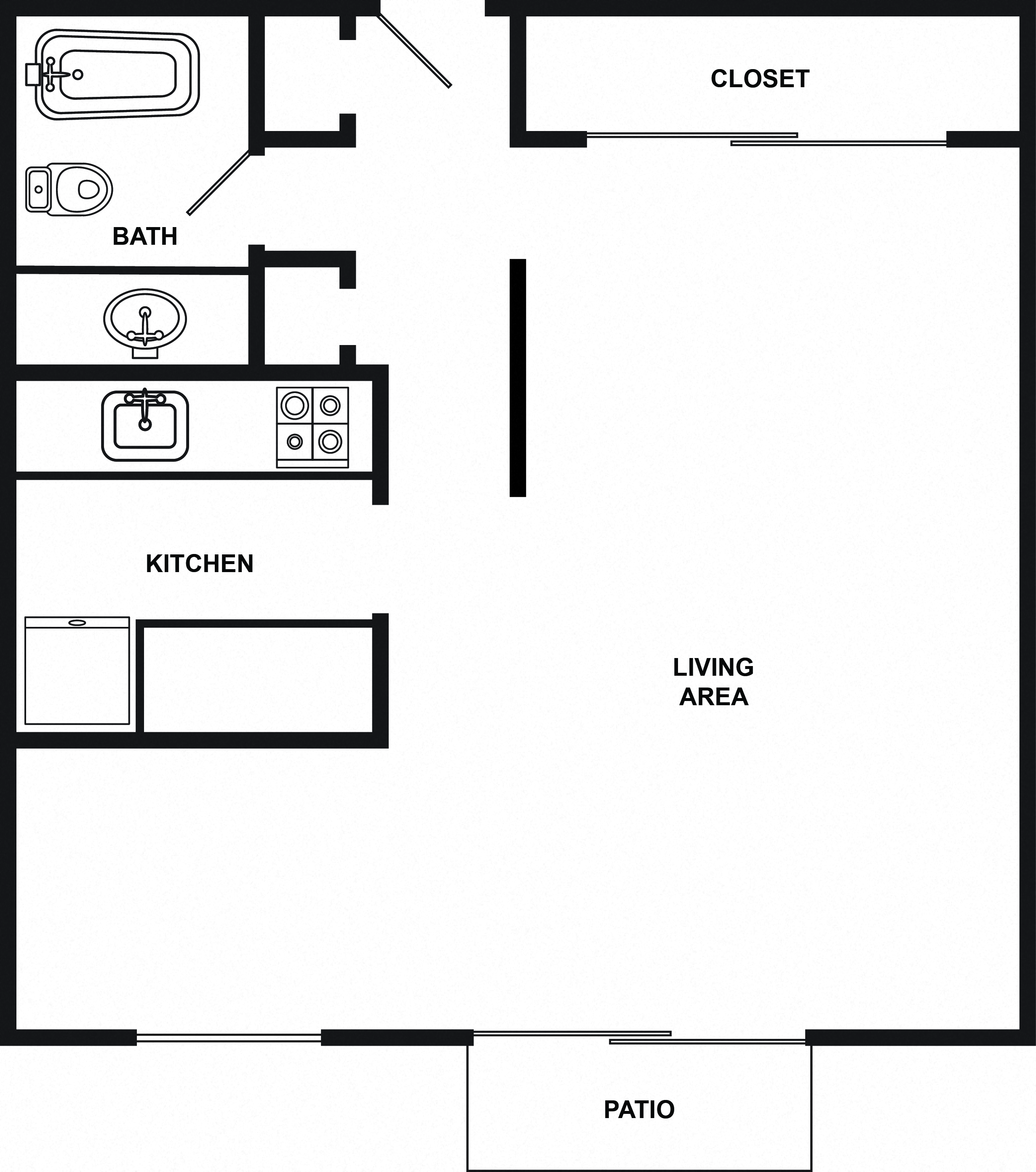 Floor plan for studio, 1 bath, 448 sqft