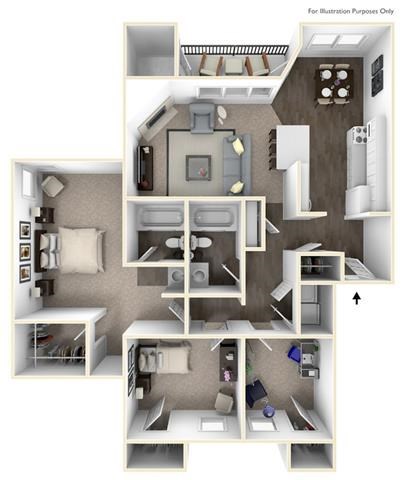 Floor plan for 3 beds, 2 baths, 1148 sqft