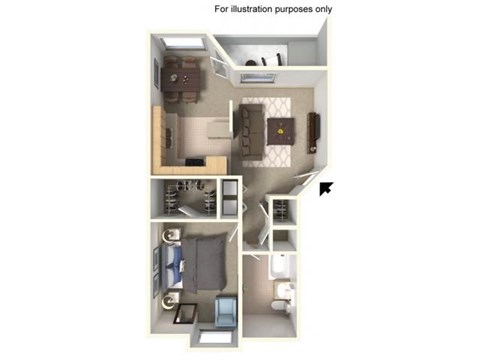 Floor plan for 1 bed, 1 bath, 720 sqft