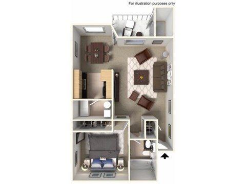Floor plan for 1 bed, 1 bath, 780 sqft
