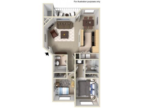 Floor plan for 2 beds, 2 baths, 1059 sqft