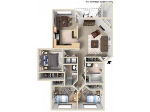 Floor plan for 3 beds, 2 baths, 1194 sqft