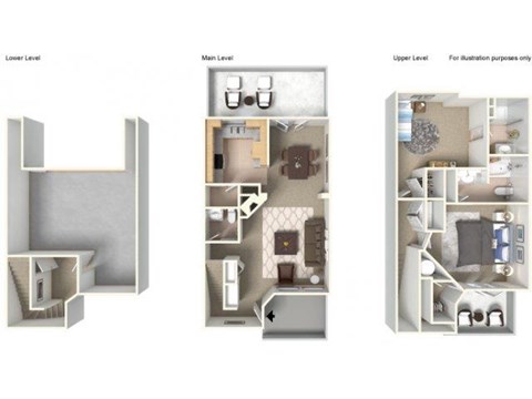 Floor plan for 2 beds, 2.5 baths, 1366 sqft
