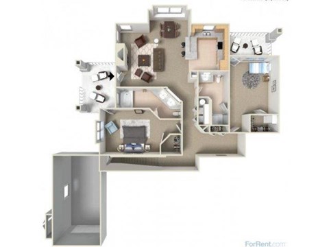 Floor plan for 2 beds, 2 baths, 1423 sqft
