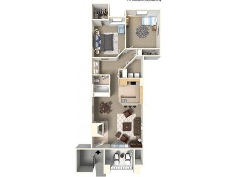 Floor plan for 2 beds, 1 bath, 810 sqft
