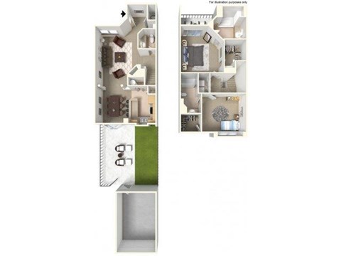 Floor plan for 2 beds, 2.5 baths, 1286 sqft