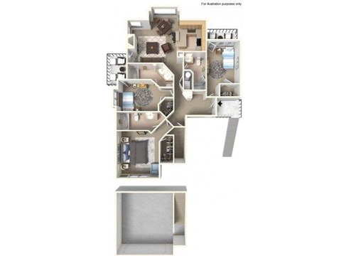 Floor plan for 3 beds, 3 baths, 1887 sqft