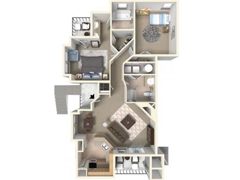 Floor plan for 2 beds, 2 baths, 1045 sqft