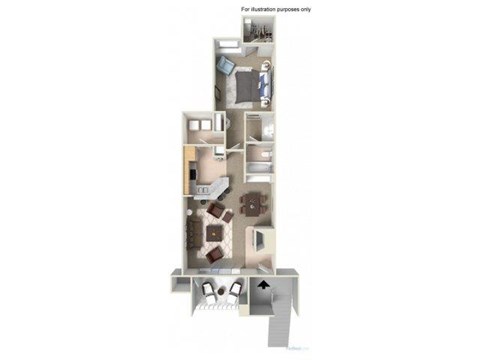 Floor plan for 1 bed, 1 bath, 706 sqft