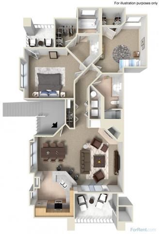 Floor plan for 2 beds, 2 baths, 1082 sqft