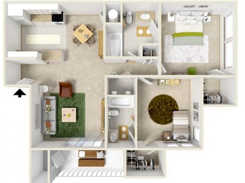 Floor plan for 2 beds, 2 baths, 860 sqft